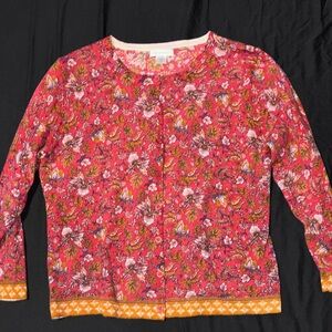 Garnet Hill Vibrant red and orange Floral Top